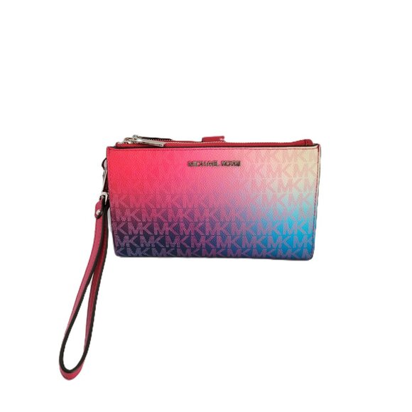 Michael Kors Jet Set Travel Large Double Zip Wristlet Clutch MK Dark Raspberry - Picture 2 of 7